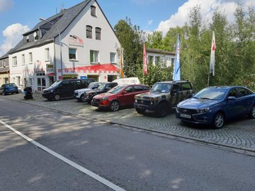 Eine Reihe PKWs stehen geparkt am Straßenrand